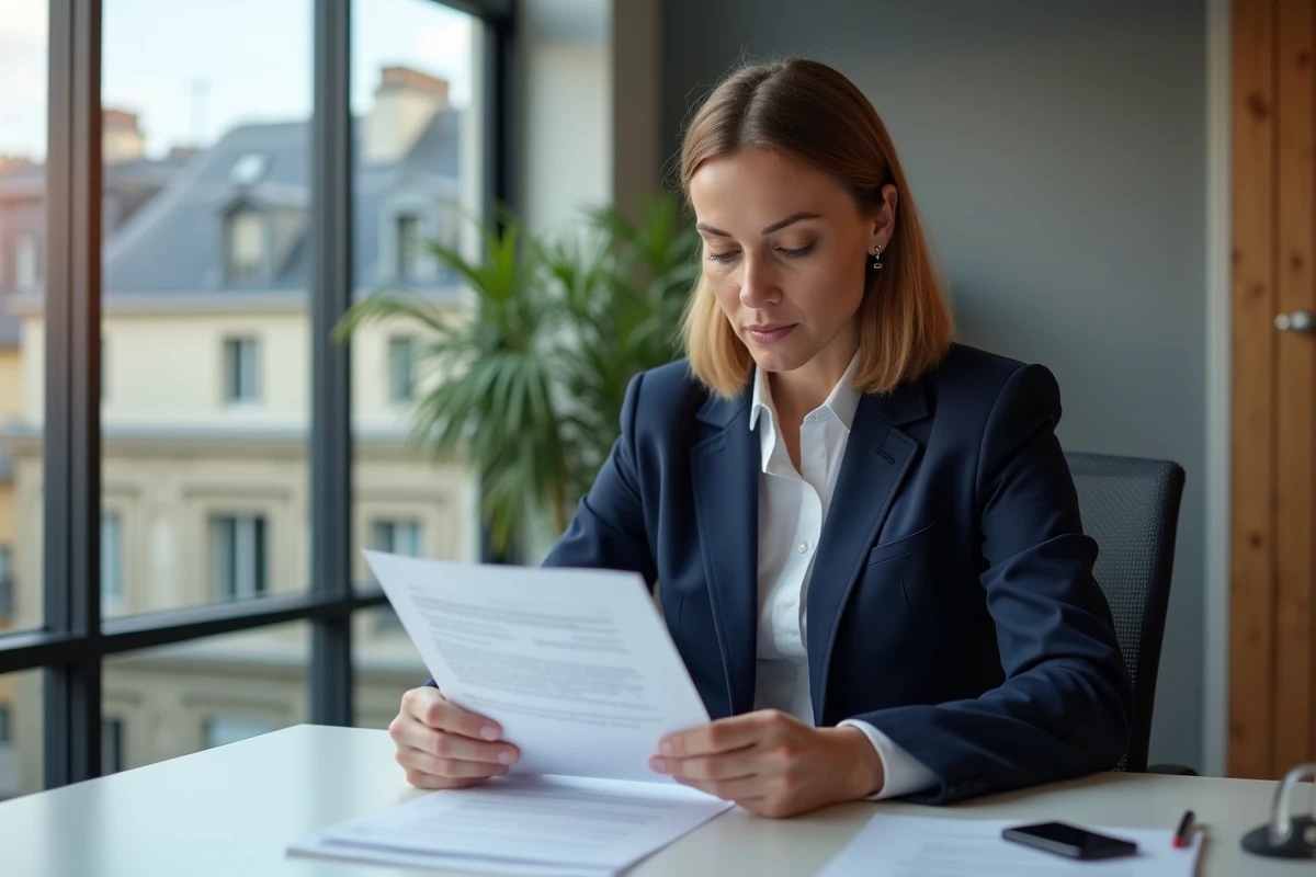 Avocate d'assurance à Paris en costume navy