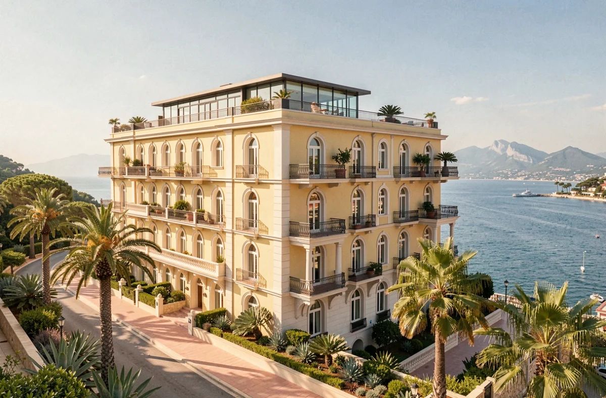 Immeuble neuf Azur Réalisation en style niçois sur les hauteurs de Nice avec vue sur la Baie des Anges