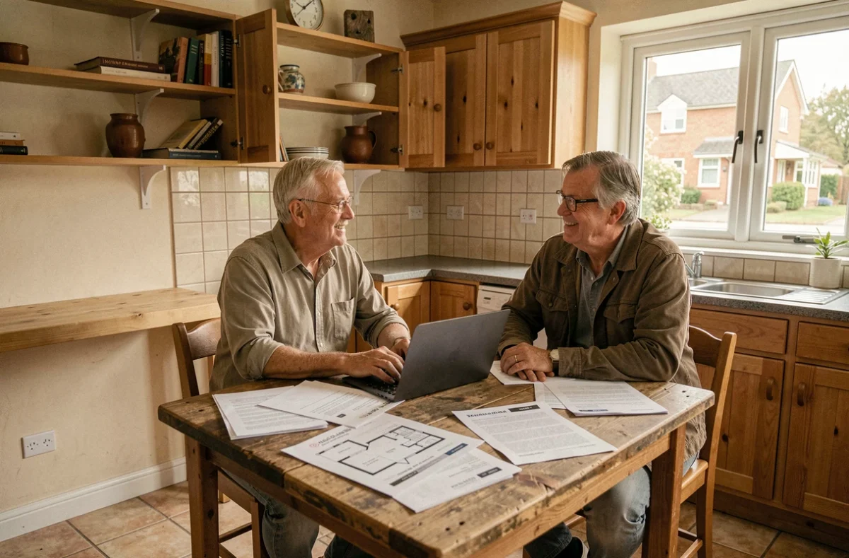 Couple discutant de la décision de vider ou non leur maison avant la vente immobilière