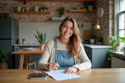 Femme souriante tenant des clés d appartement dans un intérieur moderne