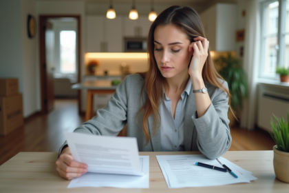 Jeune femme professionnelle examine un contrat de bail