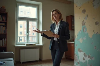 Femme inquiète dans un appartement en mauvais état