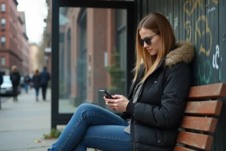 Jeune femme cherchant un appartement sur son smartphone