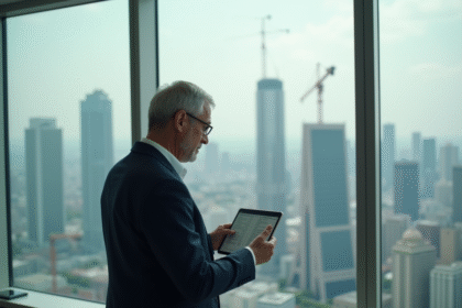 Homme d affaires regardant des annonces immobilières en ville