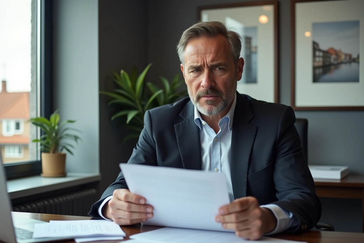 Homme d affaires lisant une lettre dans son bureau