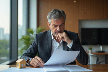 Homme d'affaires lisant des documents dans un bureau moderne