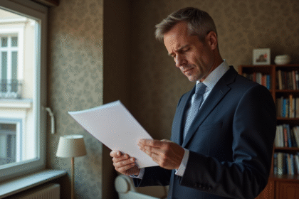 Homme d affaires lisant des papiers dans un appartement