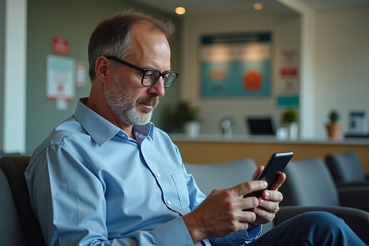 Homme utilisant son smartphone pour vérifier sa demande de logement