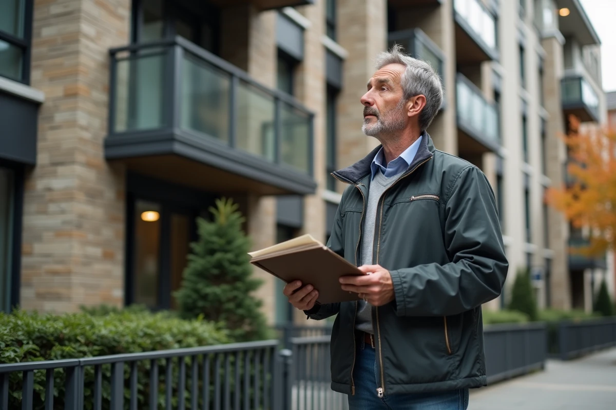 Homme regardant la façade d