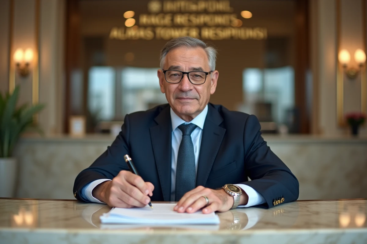 Homme d affaires assis au reception de Almas Tower