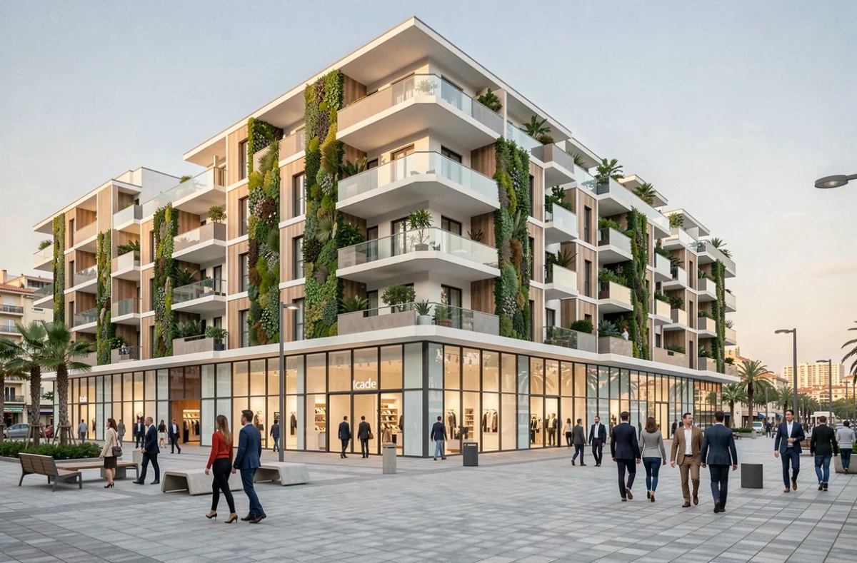 Opération mixte Icade Promotion à Nice combinant logements résidentiels et espaces tertiaires commerciaux