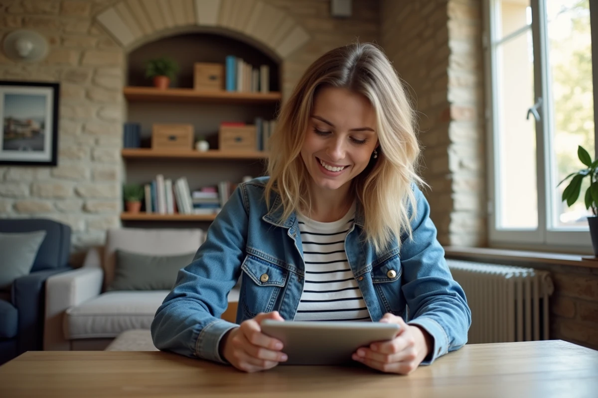 Jeune femme consulte des annonces immobilières à Lyon