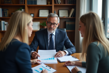 Notaire professionnel en réunion avec un couple