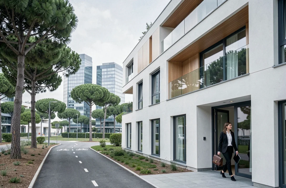 Résidence contemporaine Les Nouveaux Constructeurs à Sophia Antipolis avec vue sur le parc technologique