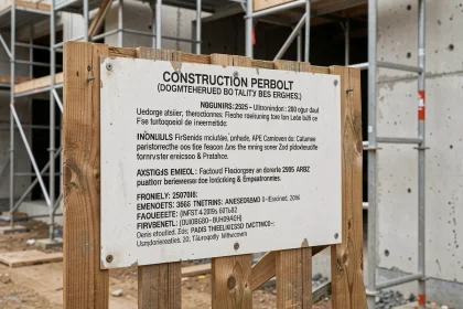 Panneau de déclaration préalable de travaux affiché sur une clôture de chantier résidentiel en France