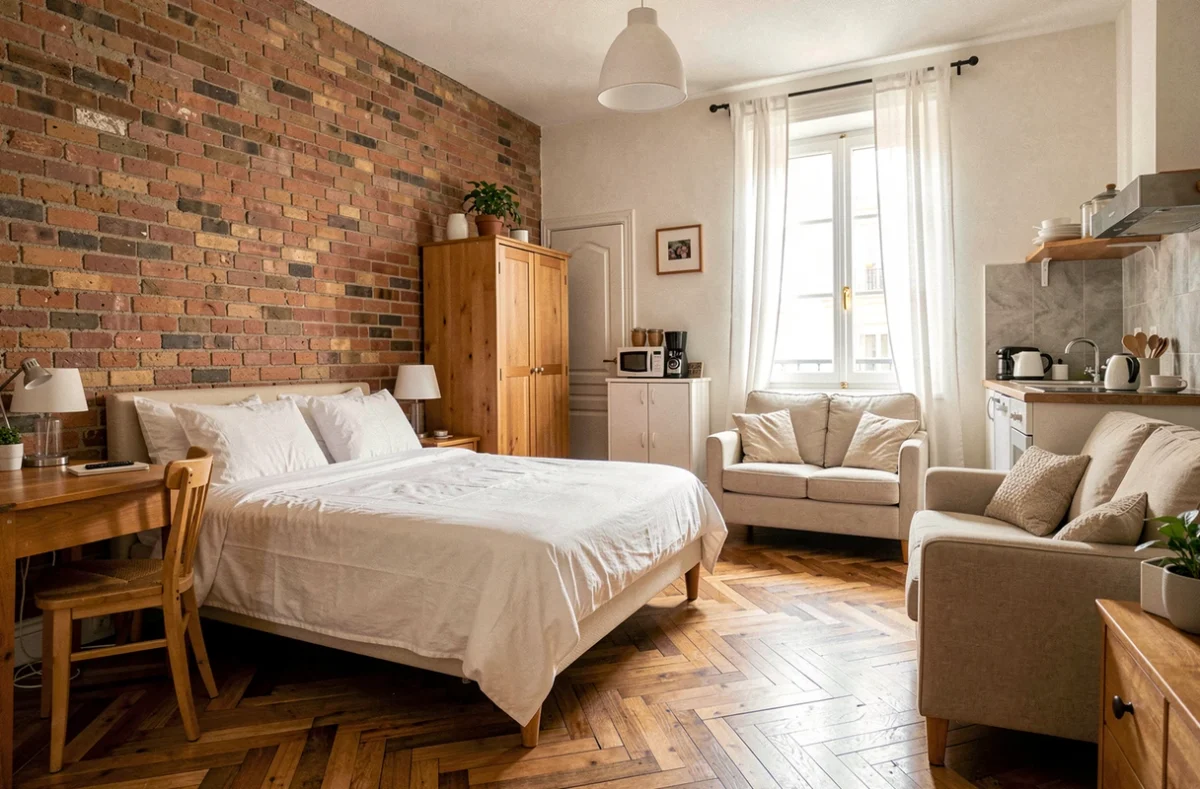 Studio meublé conforme à la liste légale obligatoire pour location meublée avec mobilier essentiel